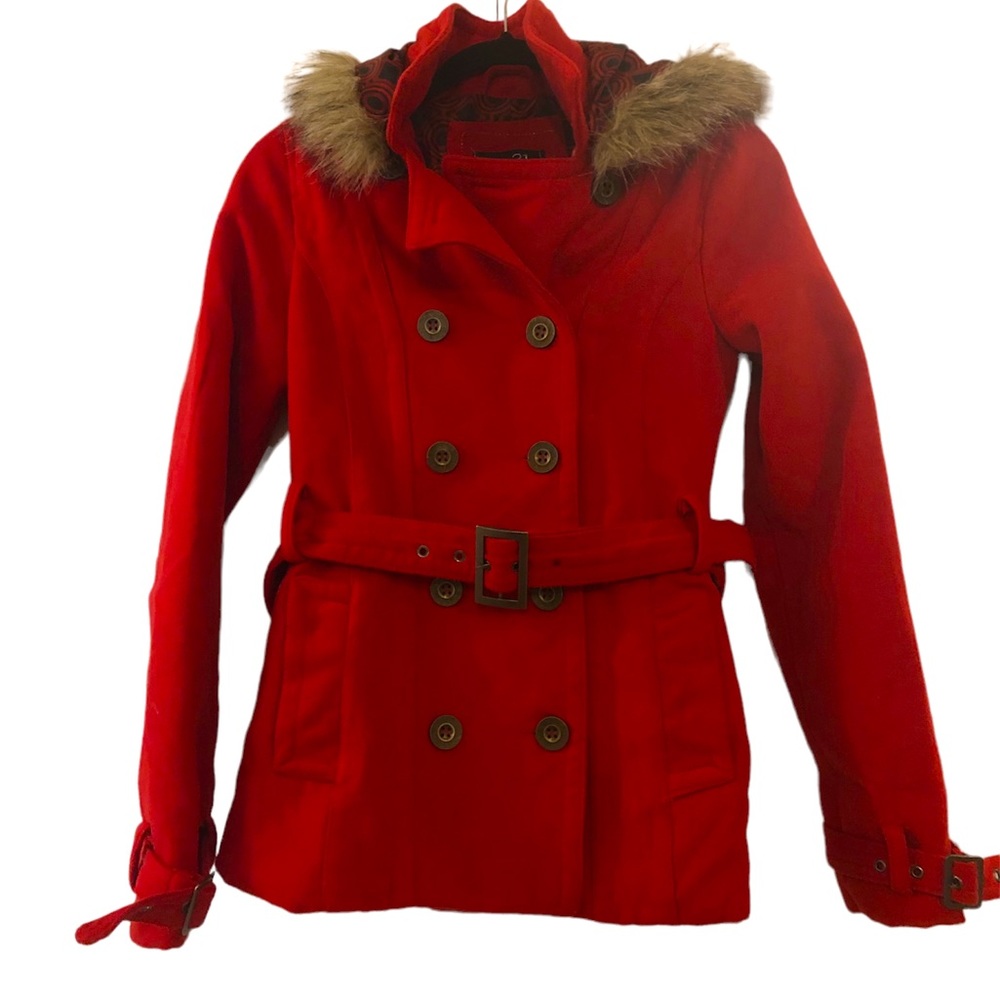Red coat with hood
